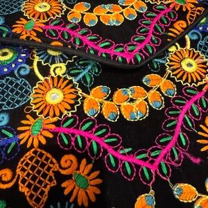 Colorful Embroidered Floral Fabric Clutch